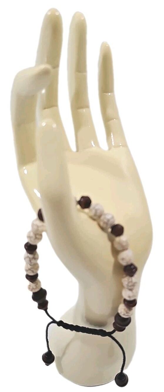 White/Brown White Turquoise Beaded Bracelet Adjustable Custom-made.